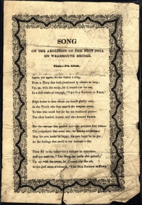 Song sung about abolition of the bridge foot toll. Image courtesy of Sunderland     Public Libraries.