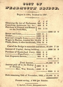 This financial statement details the cost of the original bridge across the river and highlight the massive amount of resources that went into it. Image courtesy of Sunderland Public Libraries.