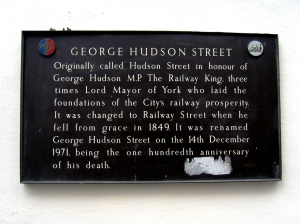 Commemorative plaque on George Hudson Street.   Image courtesy of Keith Seabridge.